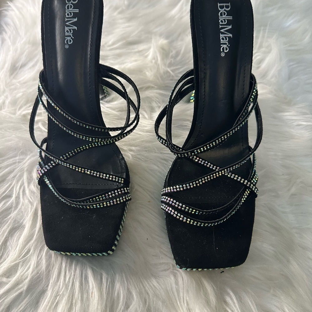 💙3/$20 Bella Marie Black Rhinestone Strappy Heels